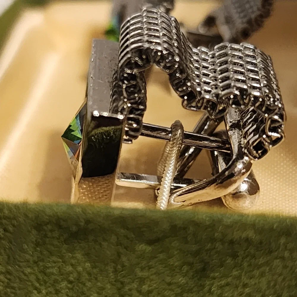 VTG New Michelangelo Collection Silver Tone Mesh Cufflinks Iridescent Crystal
